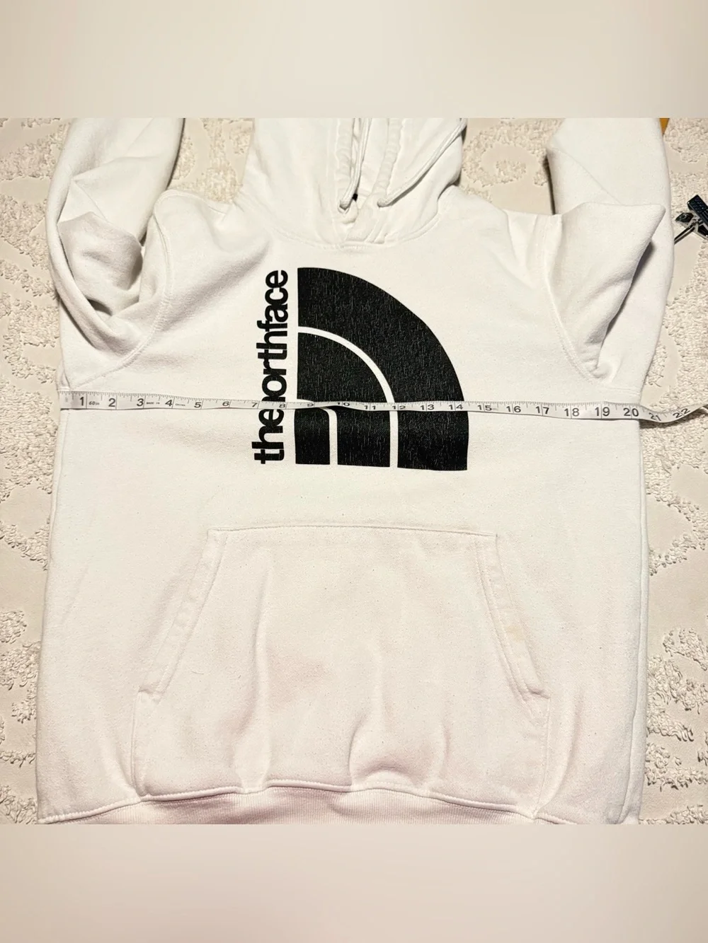 The North Face White Pullover Hoodie with Large Black Logo